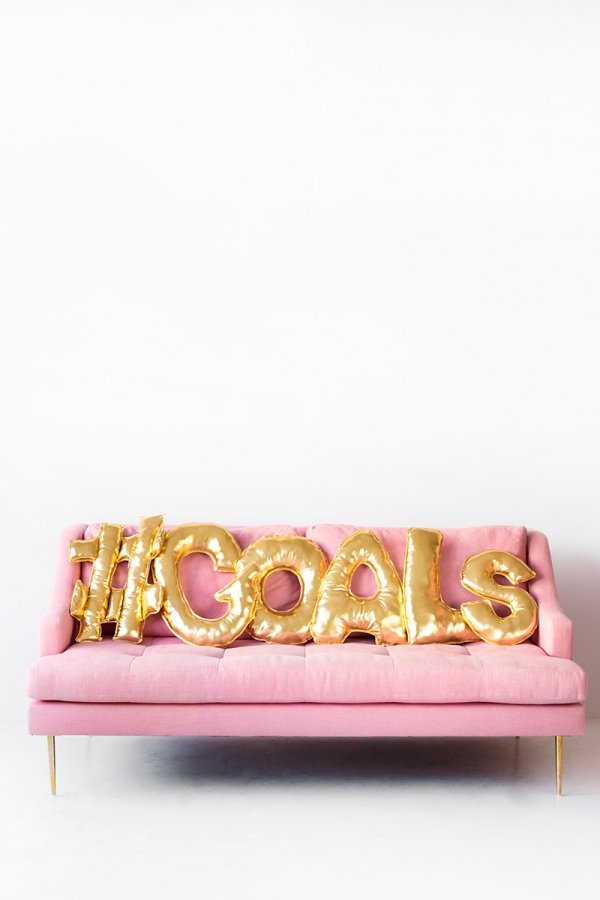 goals, diy, balloon letter pillows