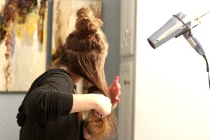section off and round brush your hair