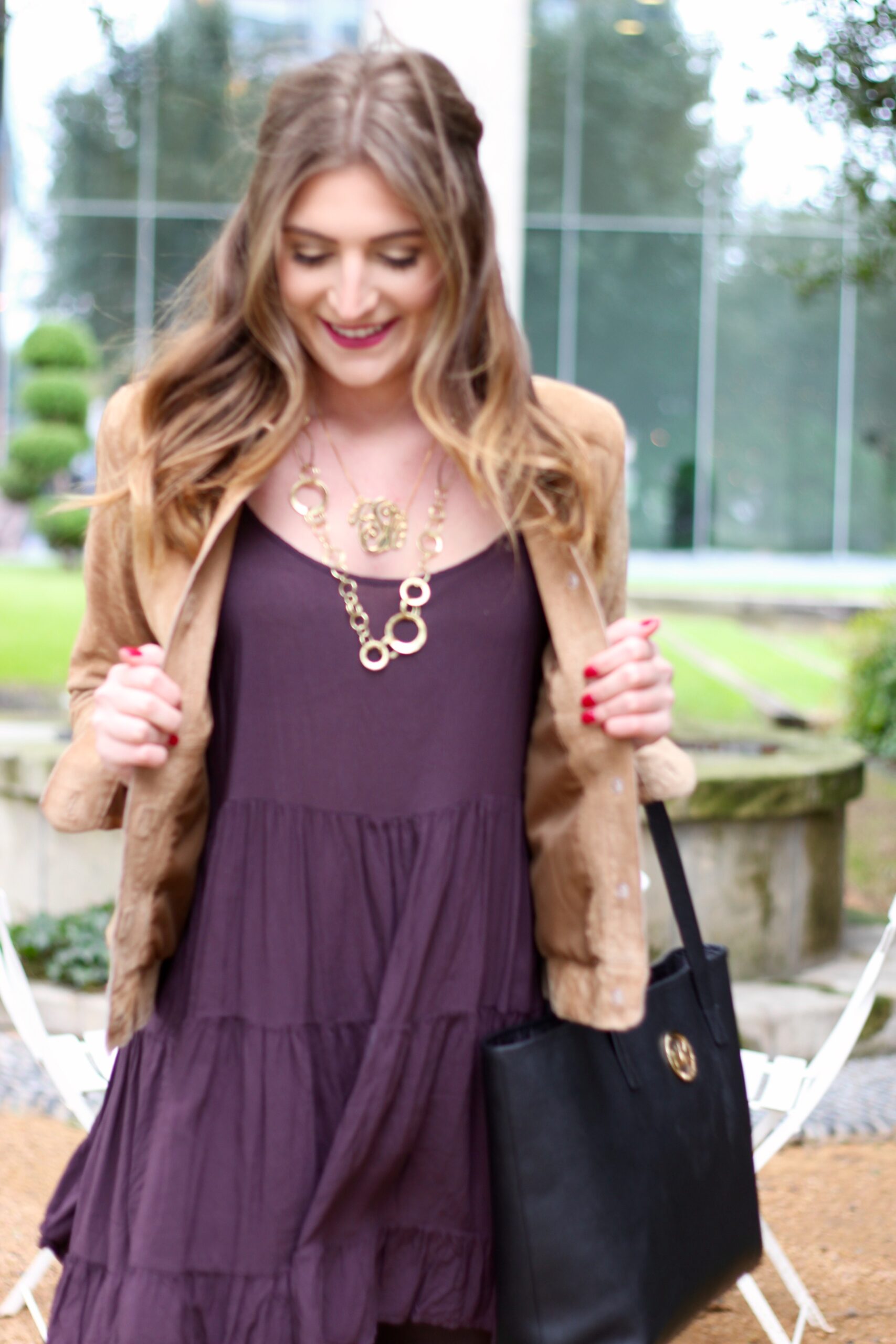 purple winter flowy dress