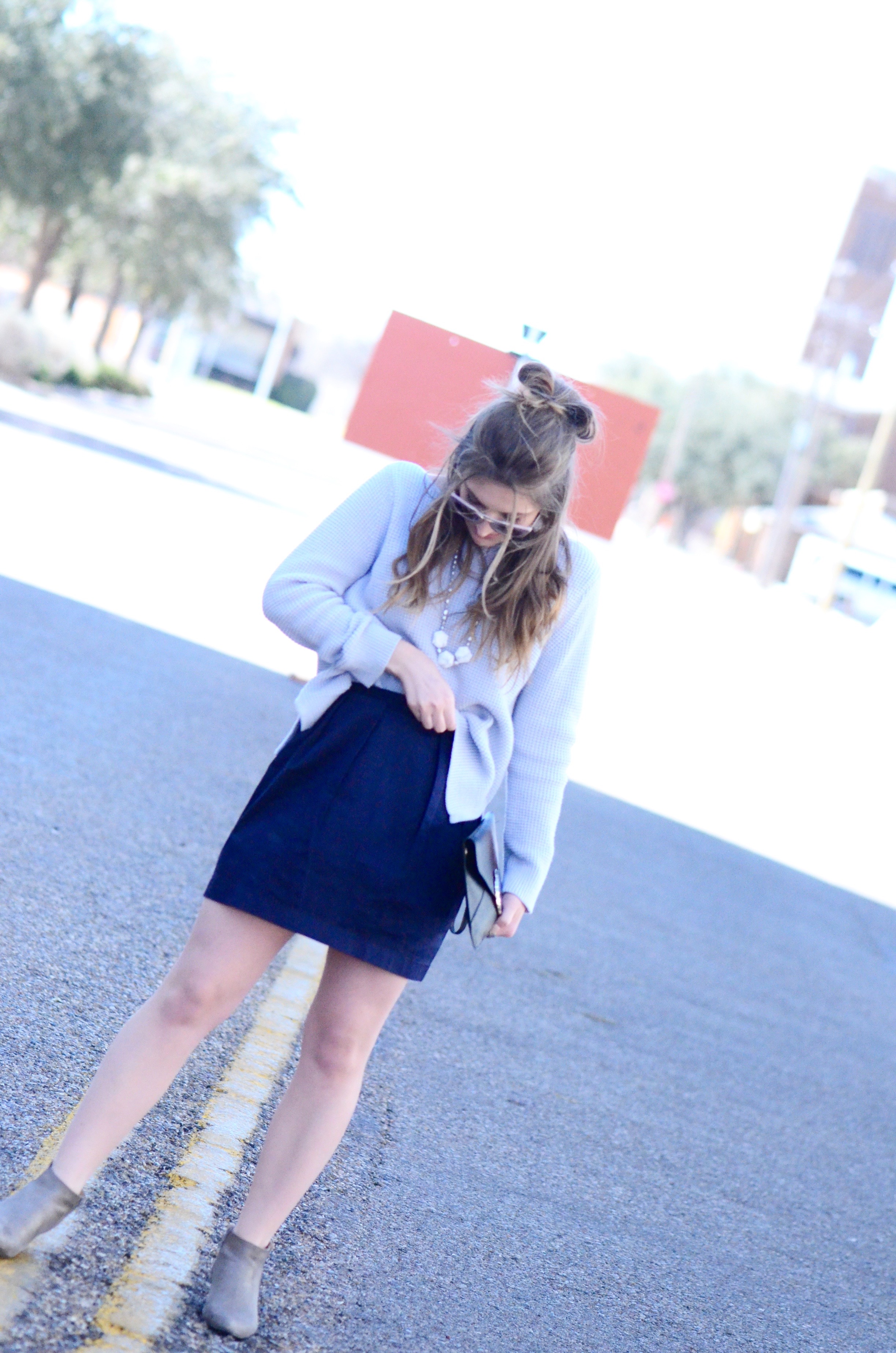 preppy navy skirt