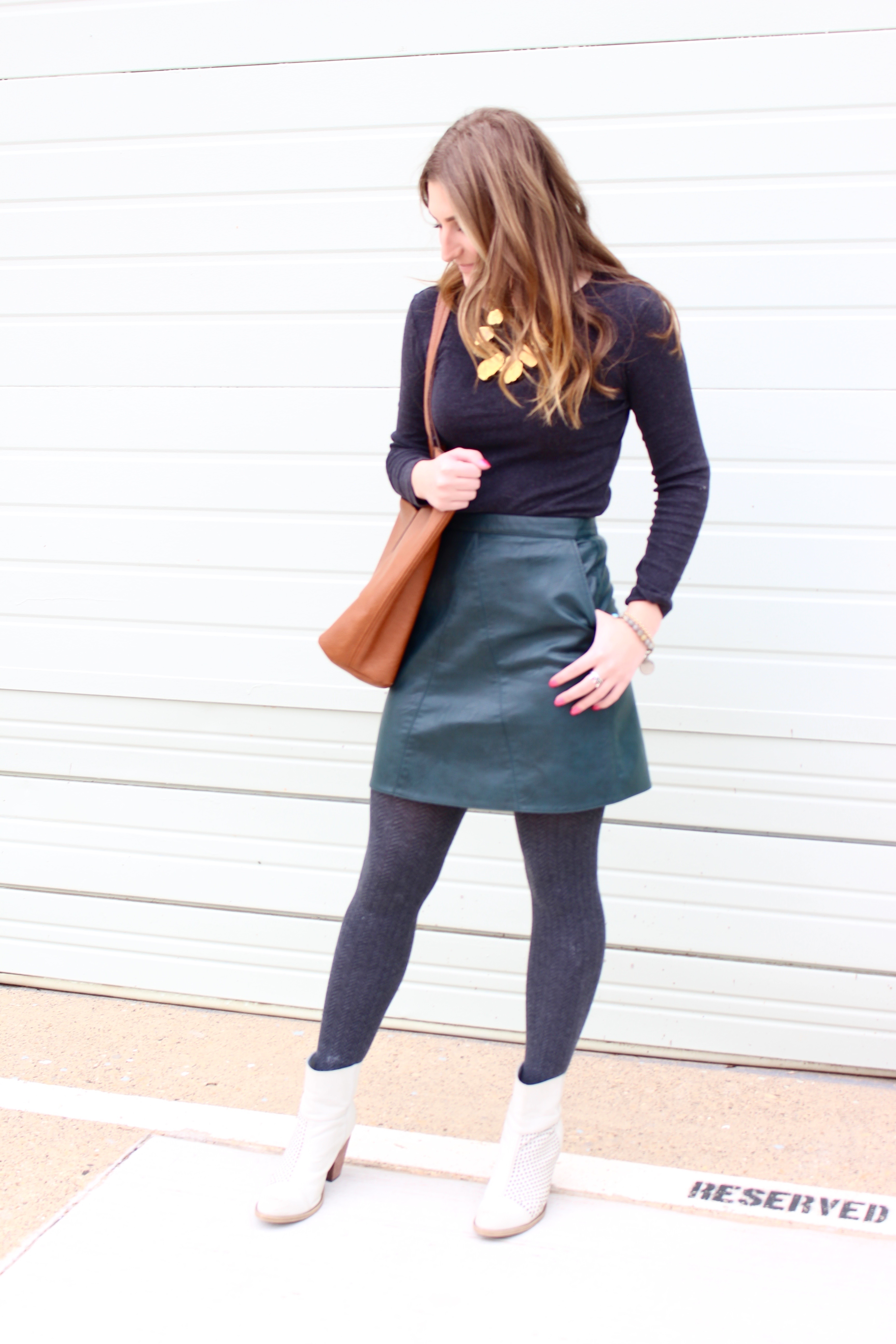 amazing quality leather skirt - Green Leather Skirt by popular Texas fashion blogger Audrey Madison Stowe