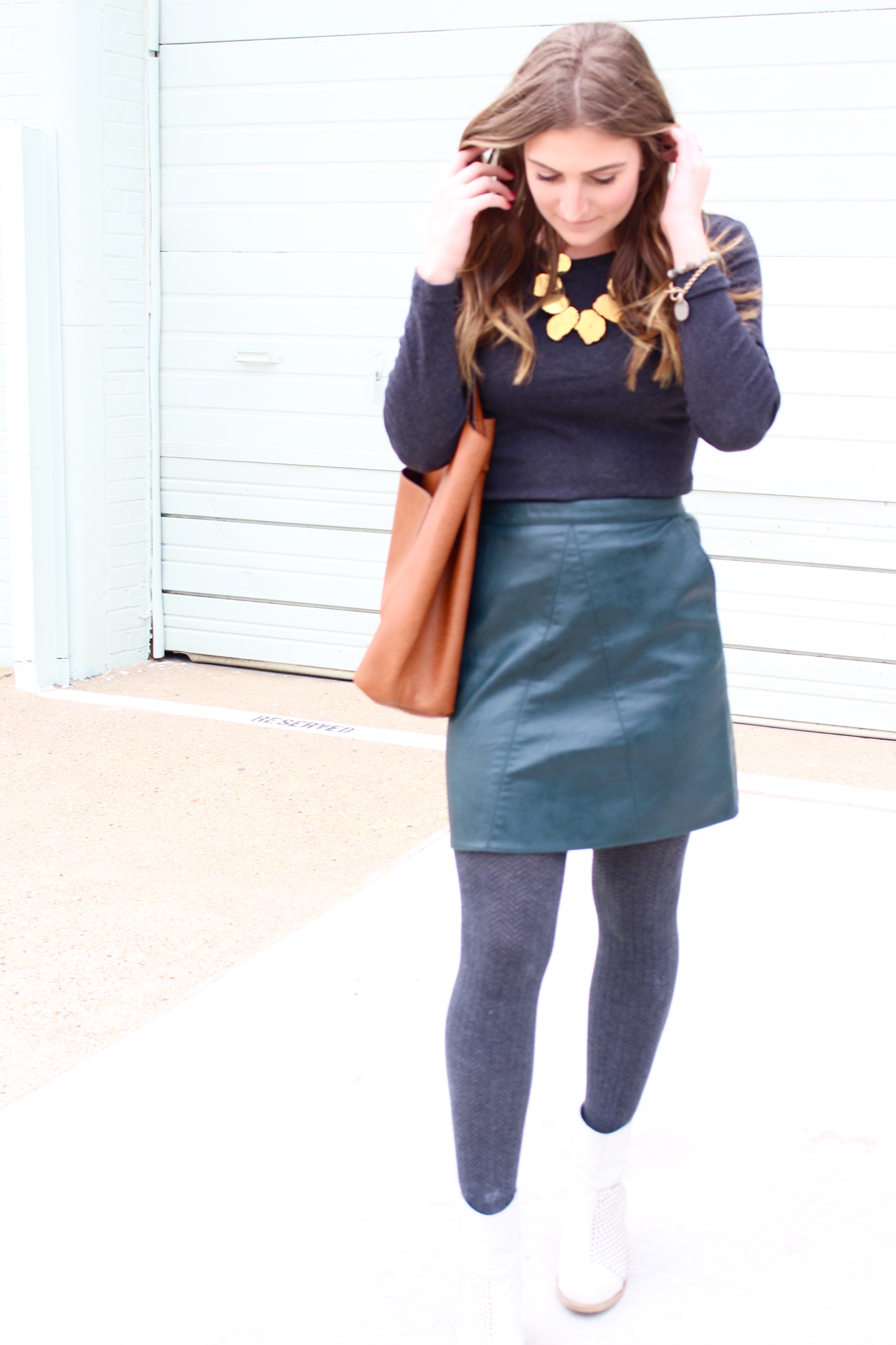 leather green skirt from zara - Green Leather Skirt by popular Texas fashion blogger Audrey Madison Stowe