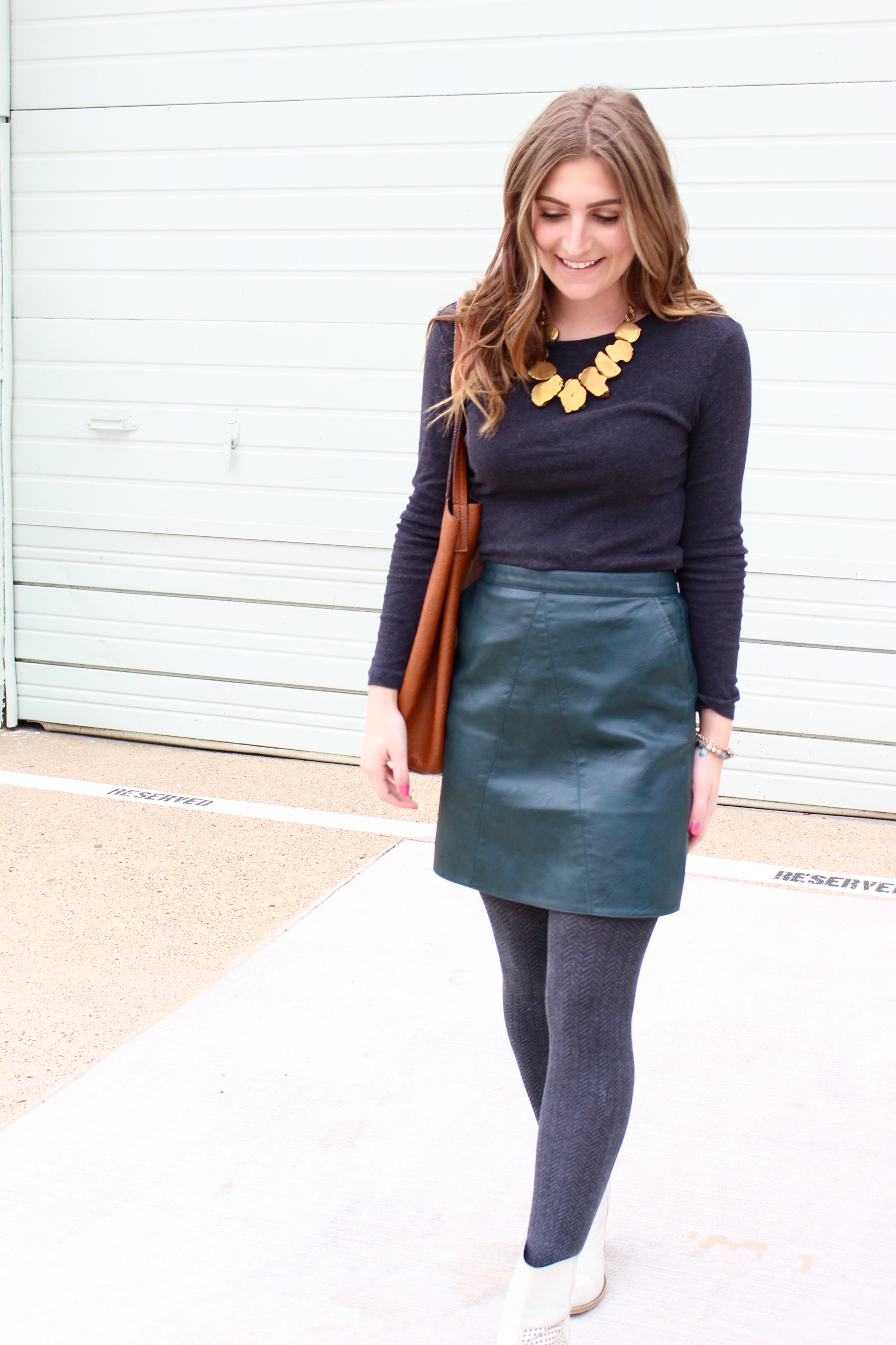 ootd for a style outfit - Green Leather Skirt by popular Texas fashion blogger Audrey Madison Stowe