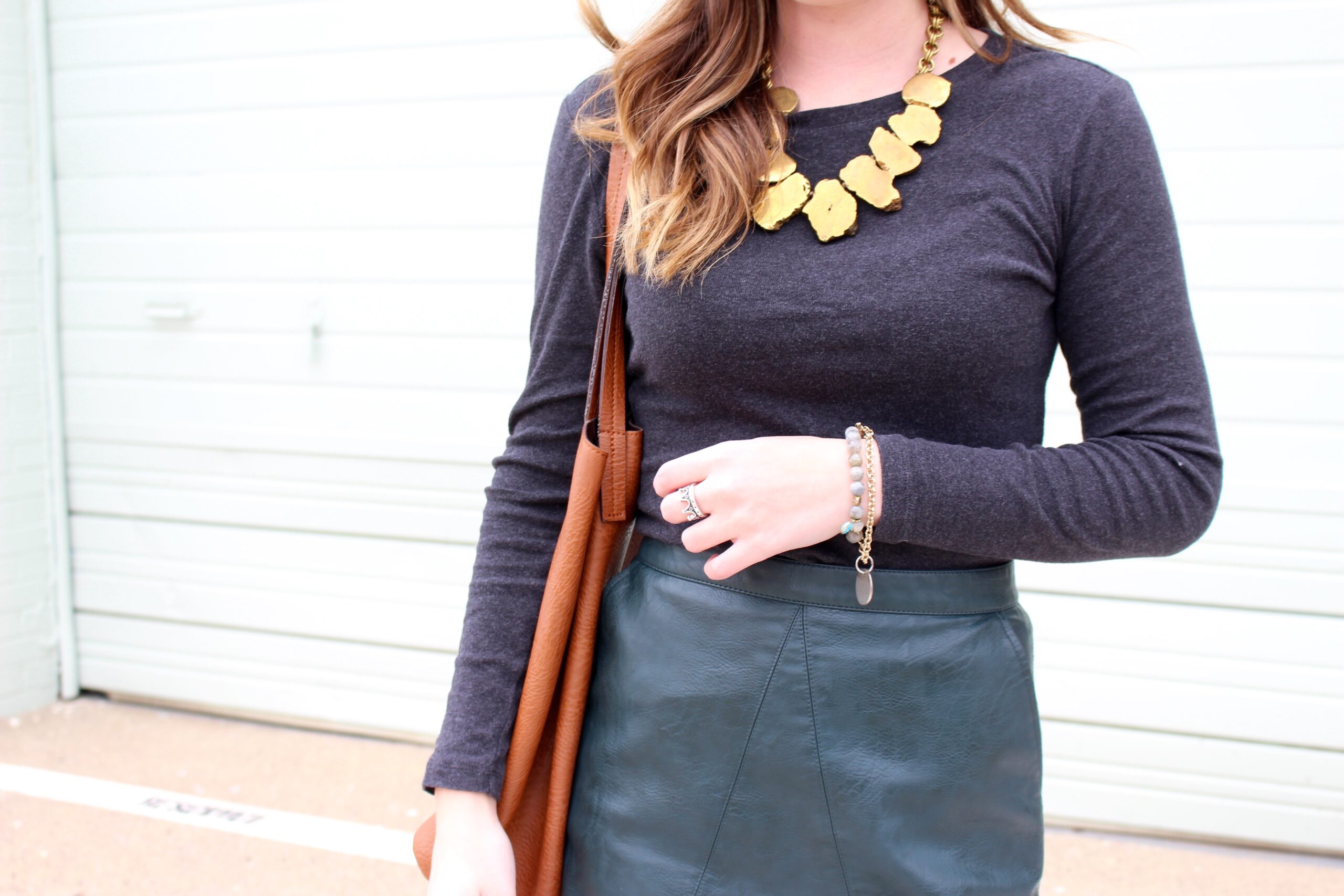 green leather versatile skirt