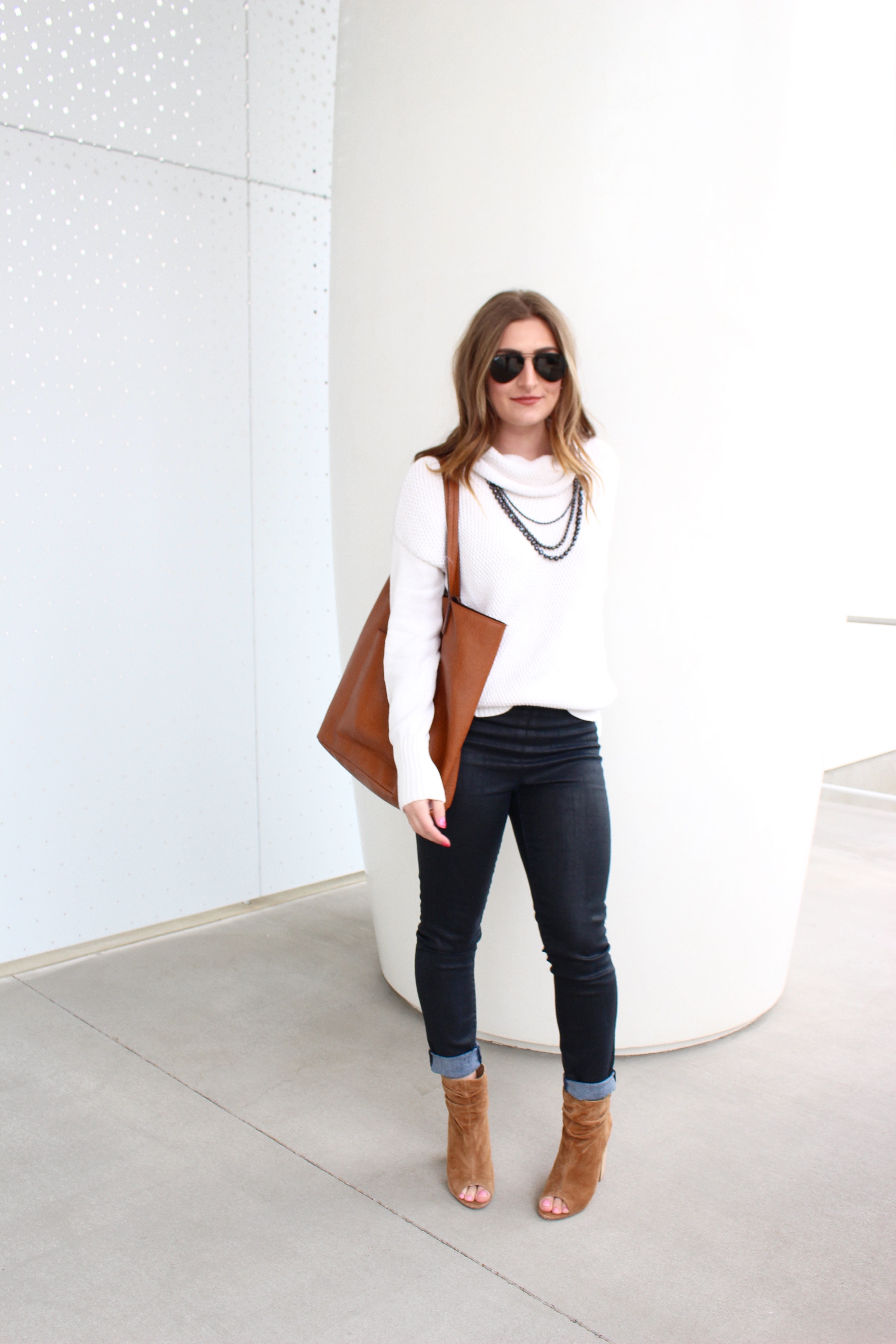 dallas chic with white turtleneck