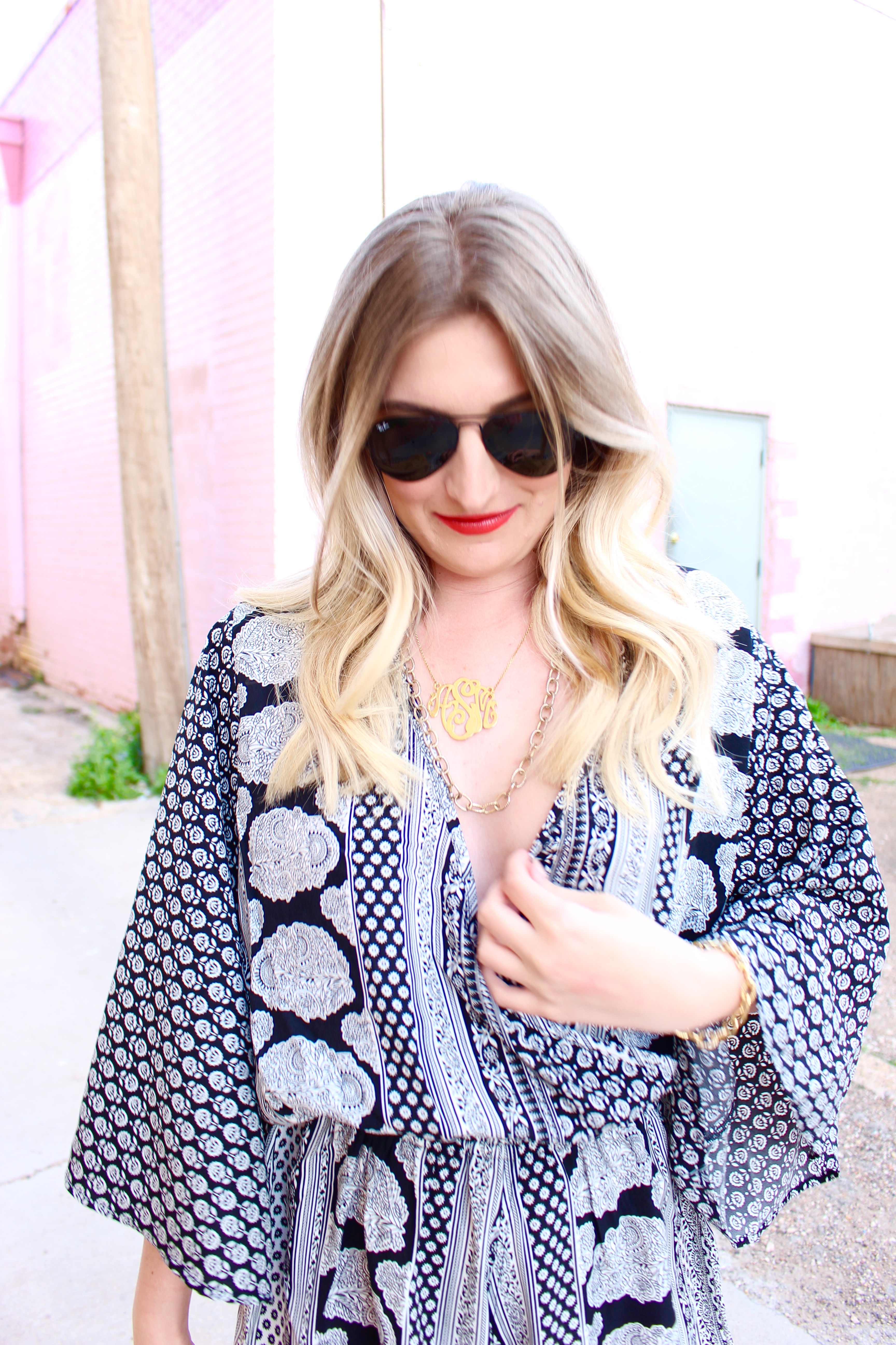 black and white romper from california