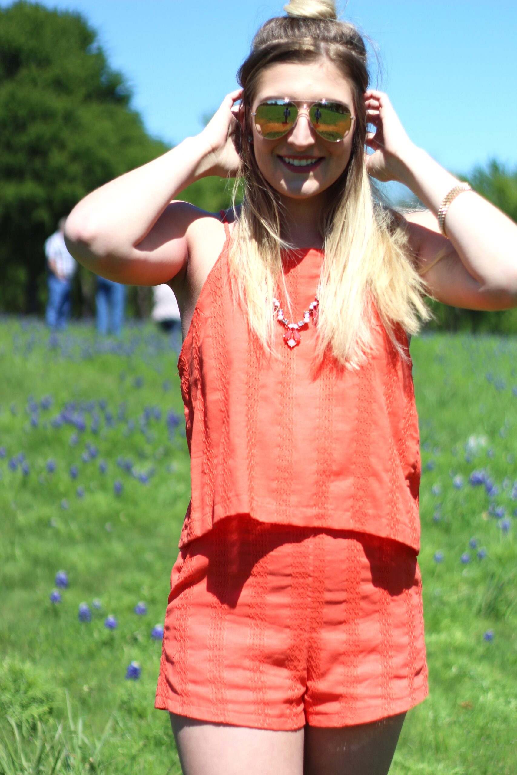 two piece set in bright orange