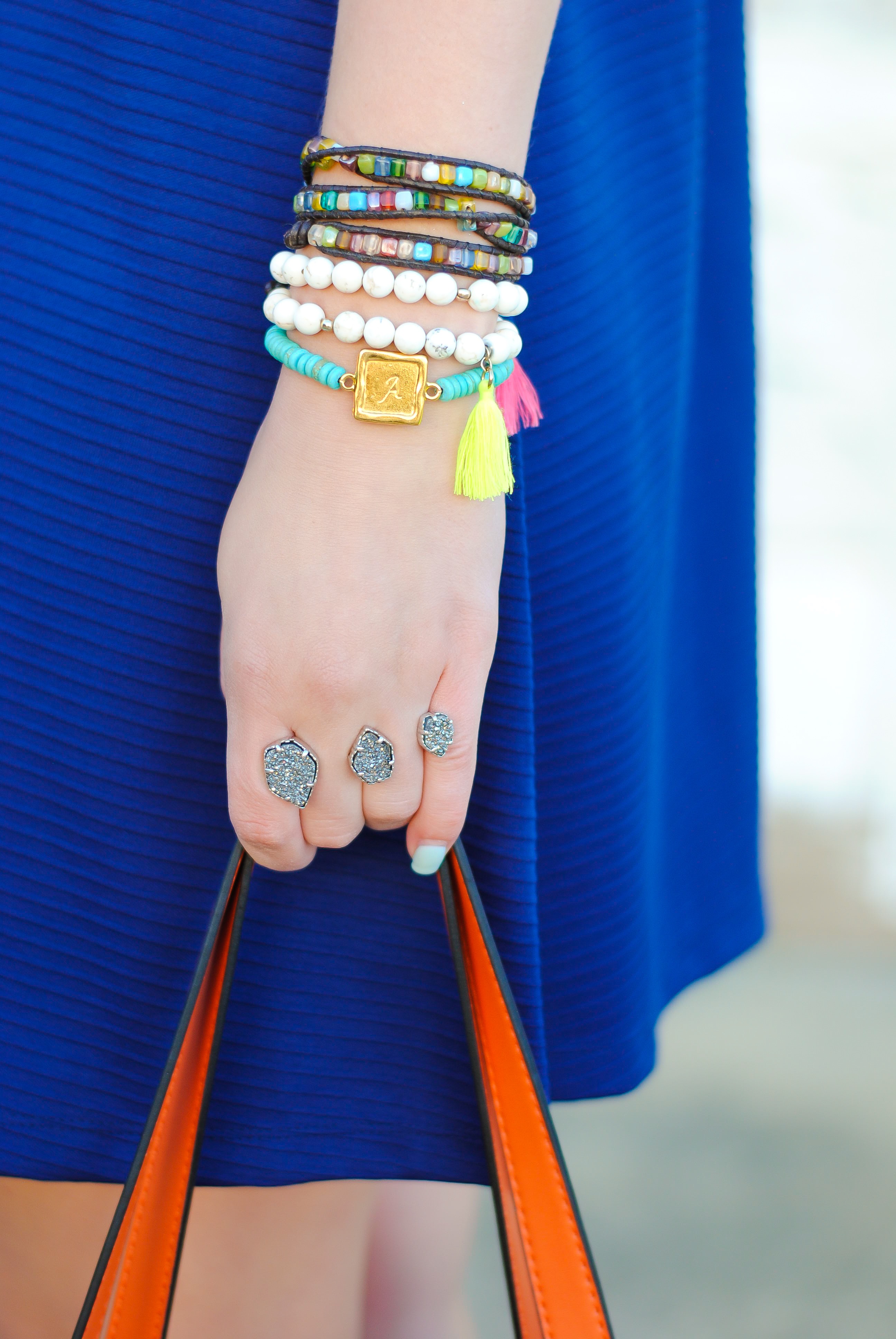 bright colored arm stack with taudrey jewels