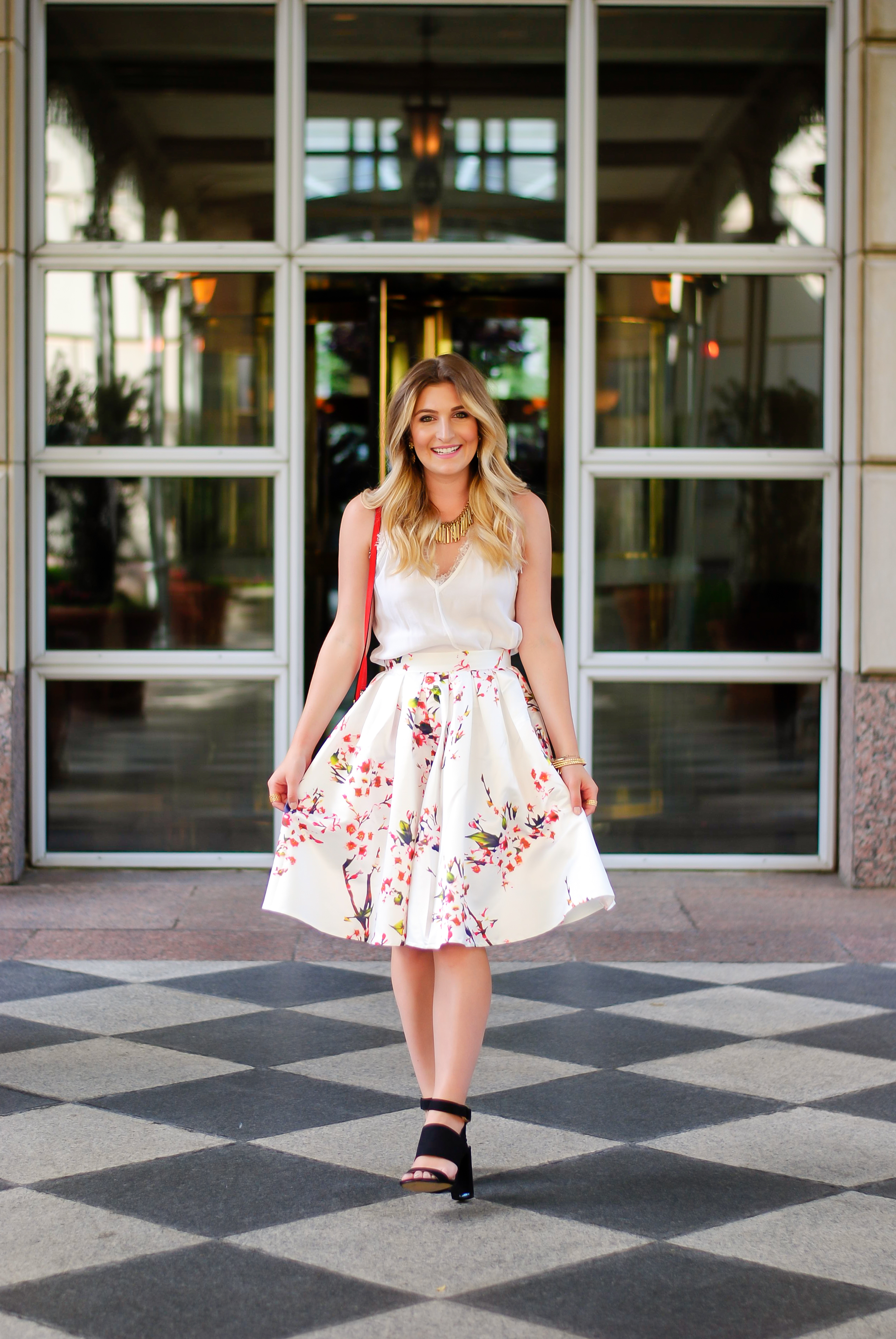 floral summer skirt and light summer top | Audrey Madison Stowe Blog