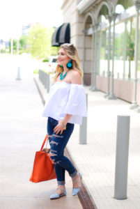 large blue earrings and a stone necklace | Audrey Madison Stowe Blog