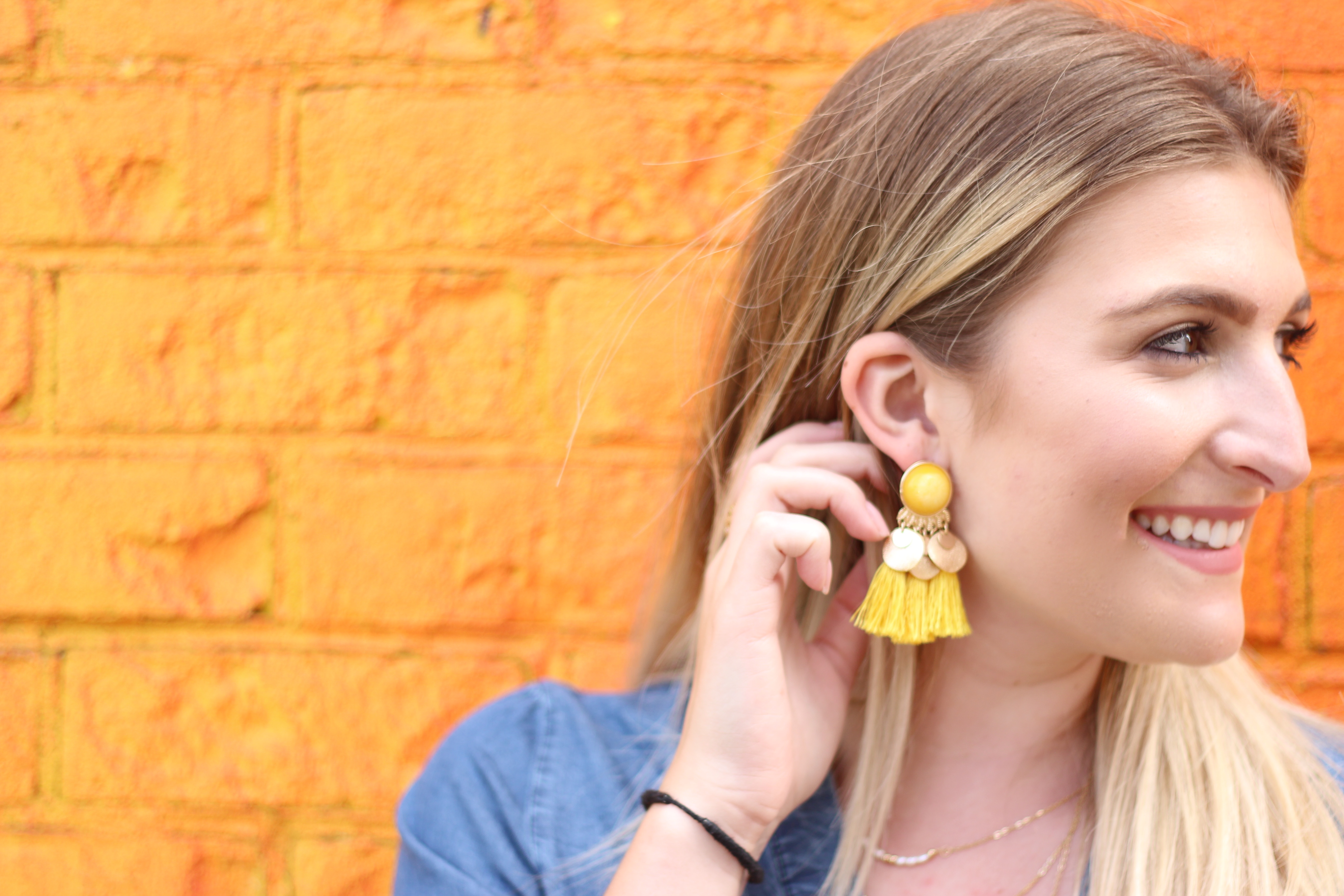 rainbow wall and summer earrings | Audrey Madison Stowe Blog - Rainbow Wall in Brooklyn by popular Texas travel blogger Audrey Madison Stowe