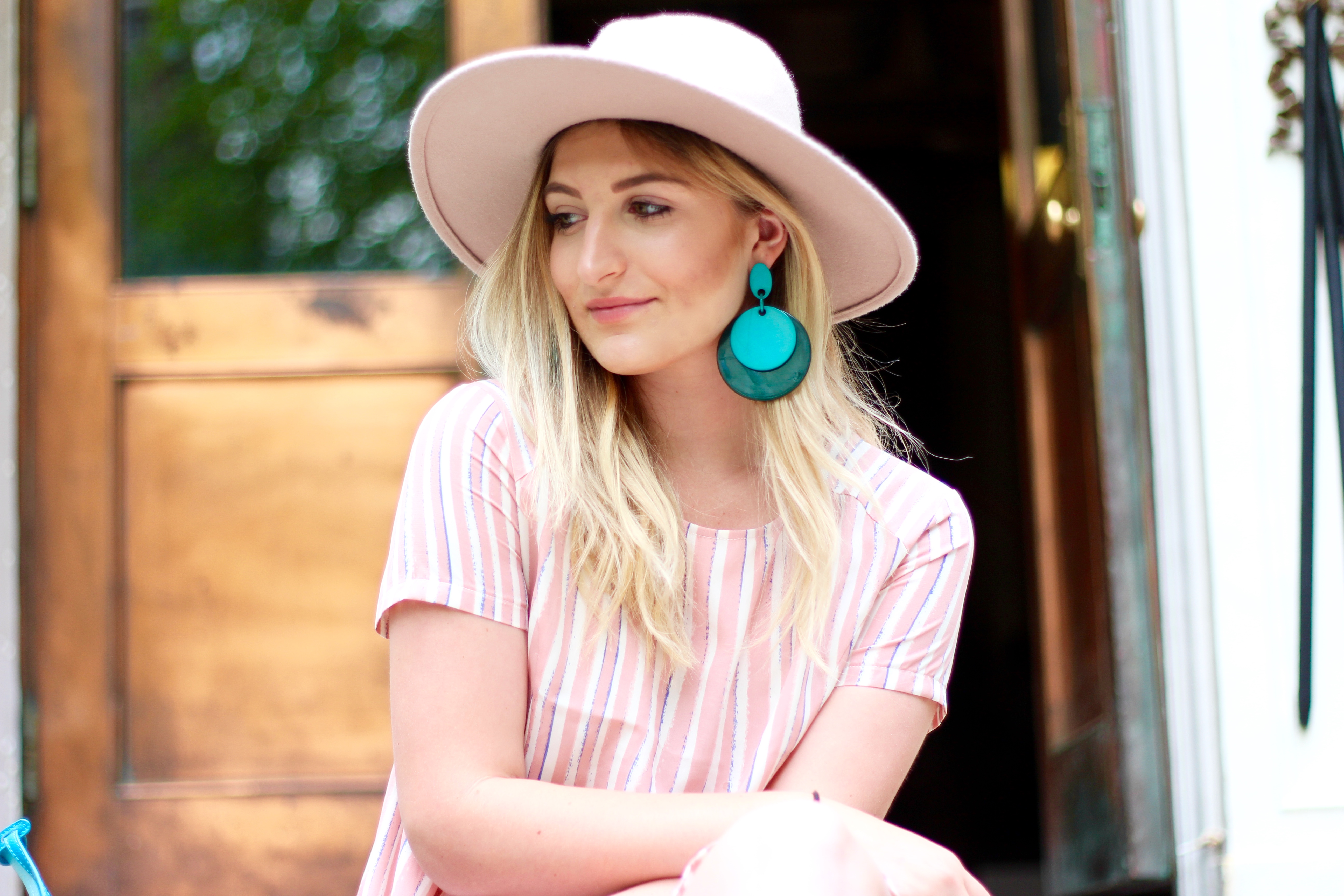 blue earrings and pink details | Audrey Madison Stowe Blog