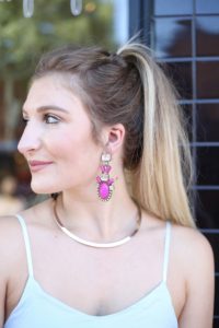 Light Blue Romper & Pink Statement Earrings | AMS Blog