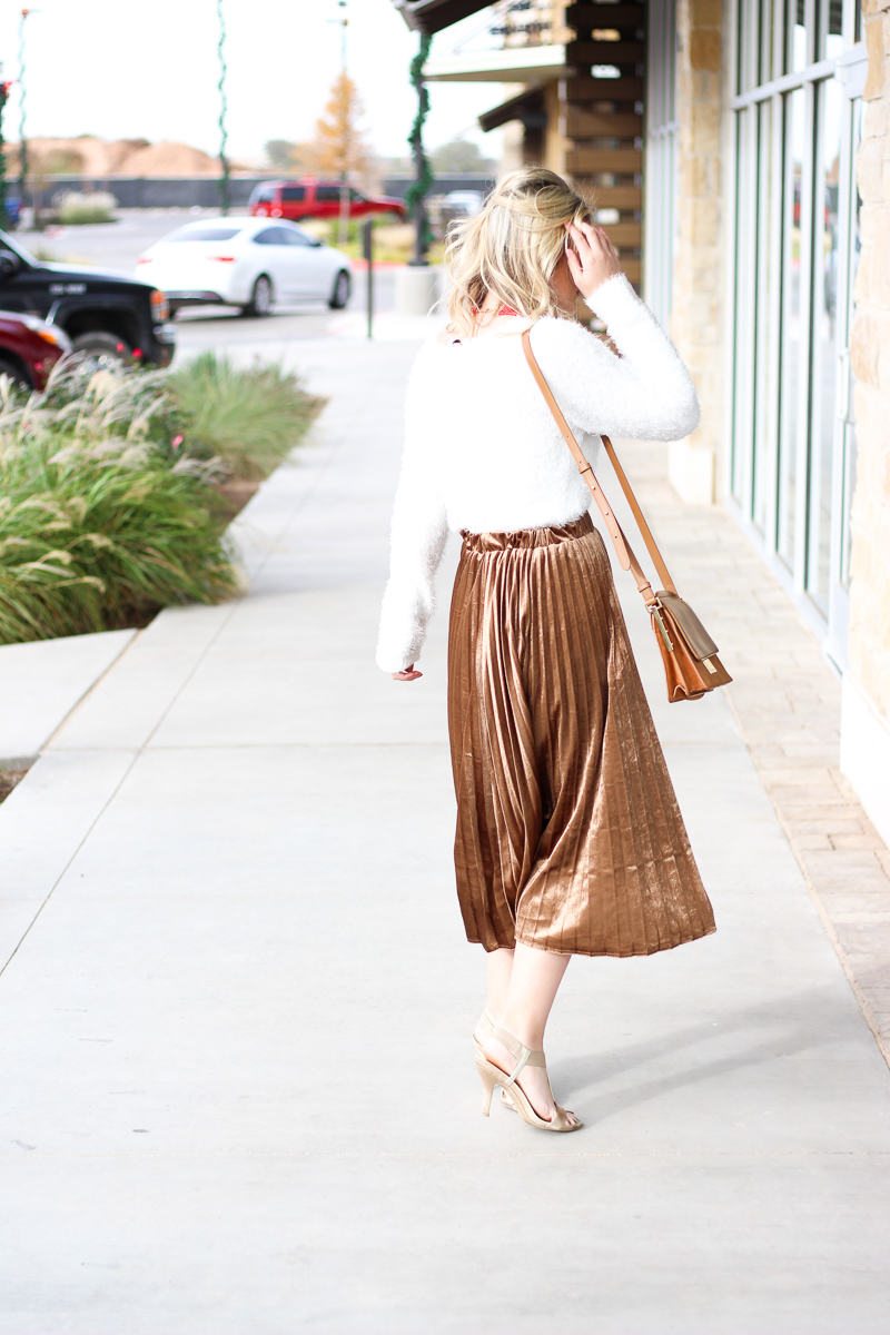 Pleated Midi + Fuzzy Sweater | AMS Blog