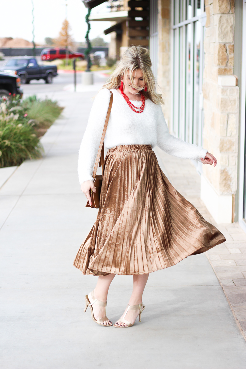 Pleated Midi + Fuzzy Sweater | AMS Blog