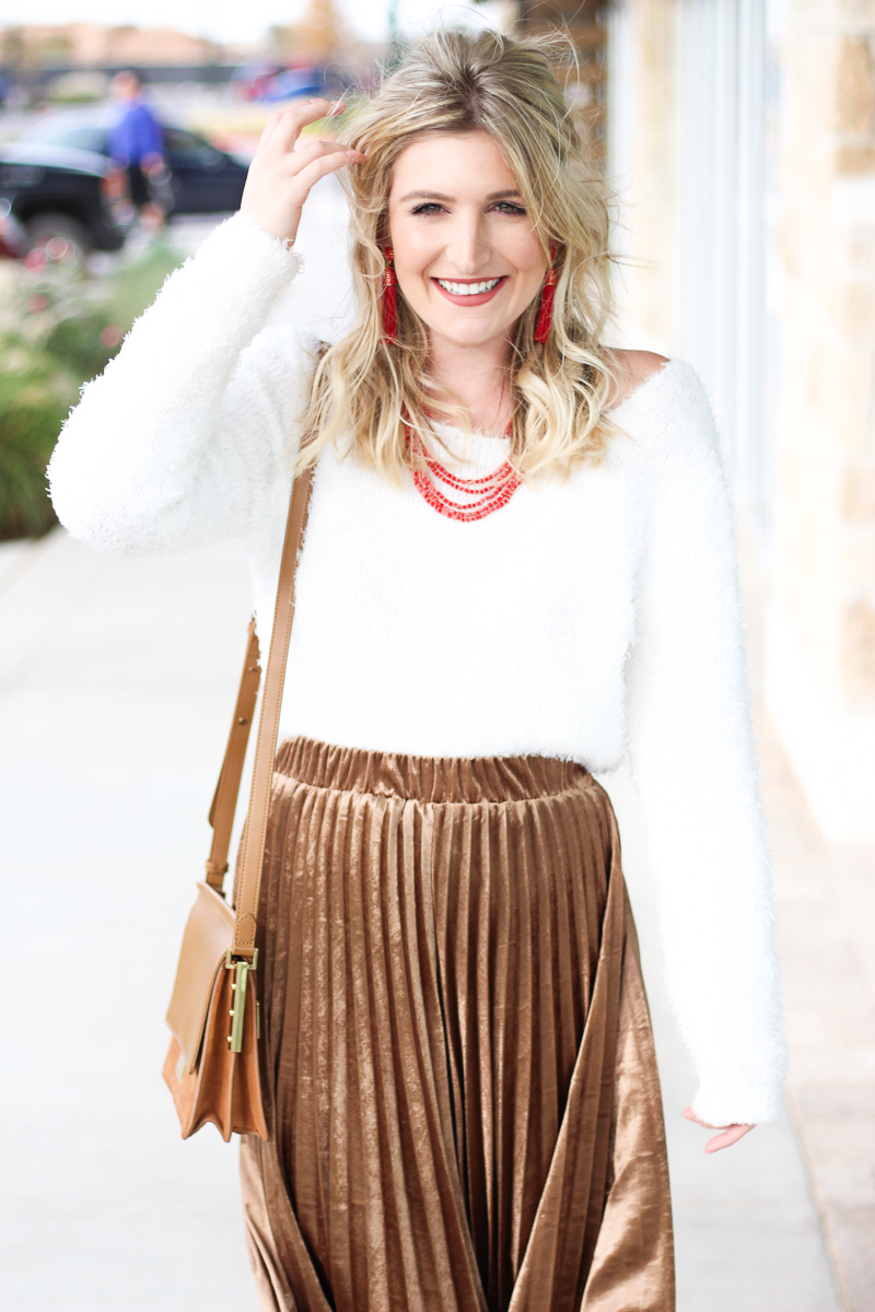 Pleated Midi + Fuzzy Sweater | AMS Blog