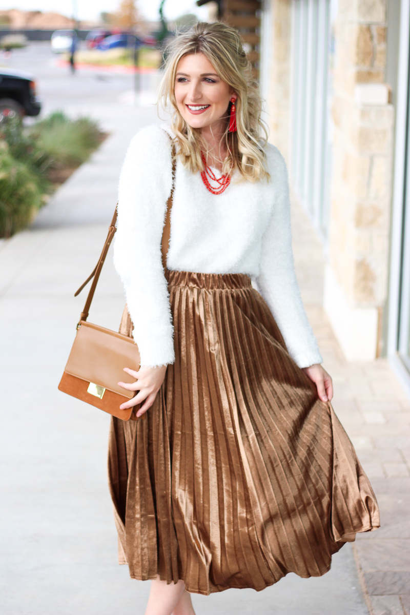 Pleated Midi + Fuzzy Sweater | AMS Blog