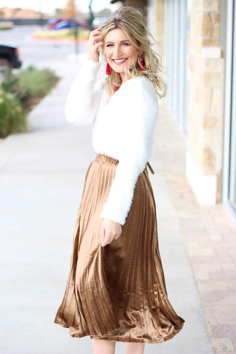 Pleated Midi + Fuzzy Sweater | AMS Blog