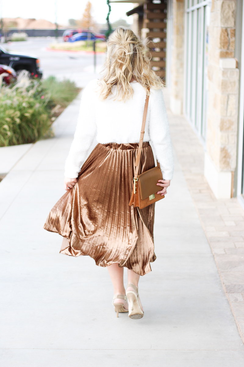 Pleated Midi + Fuzzy Sweater | AMS Blog