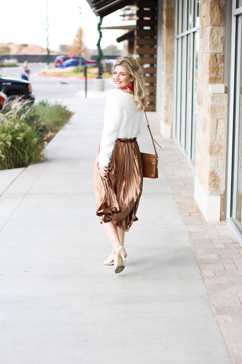 Pleated Midi + Fuzzy Sweater | AMS Blog