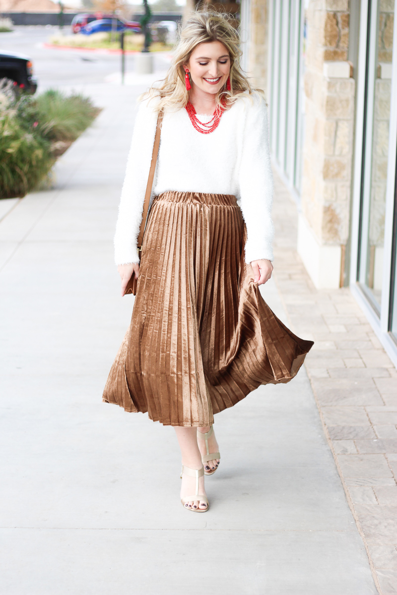 Pleated Midi + Fuzzy Sweater | AMS Blog