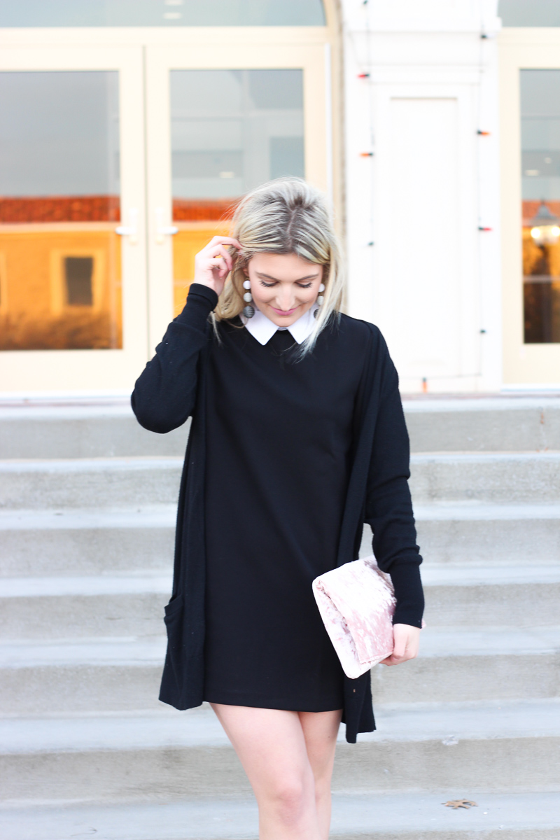 Black Winter Outfit and black booties under $50 by lifestyle blogger Audrey Stowe  | AMS Blog