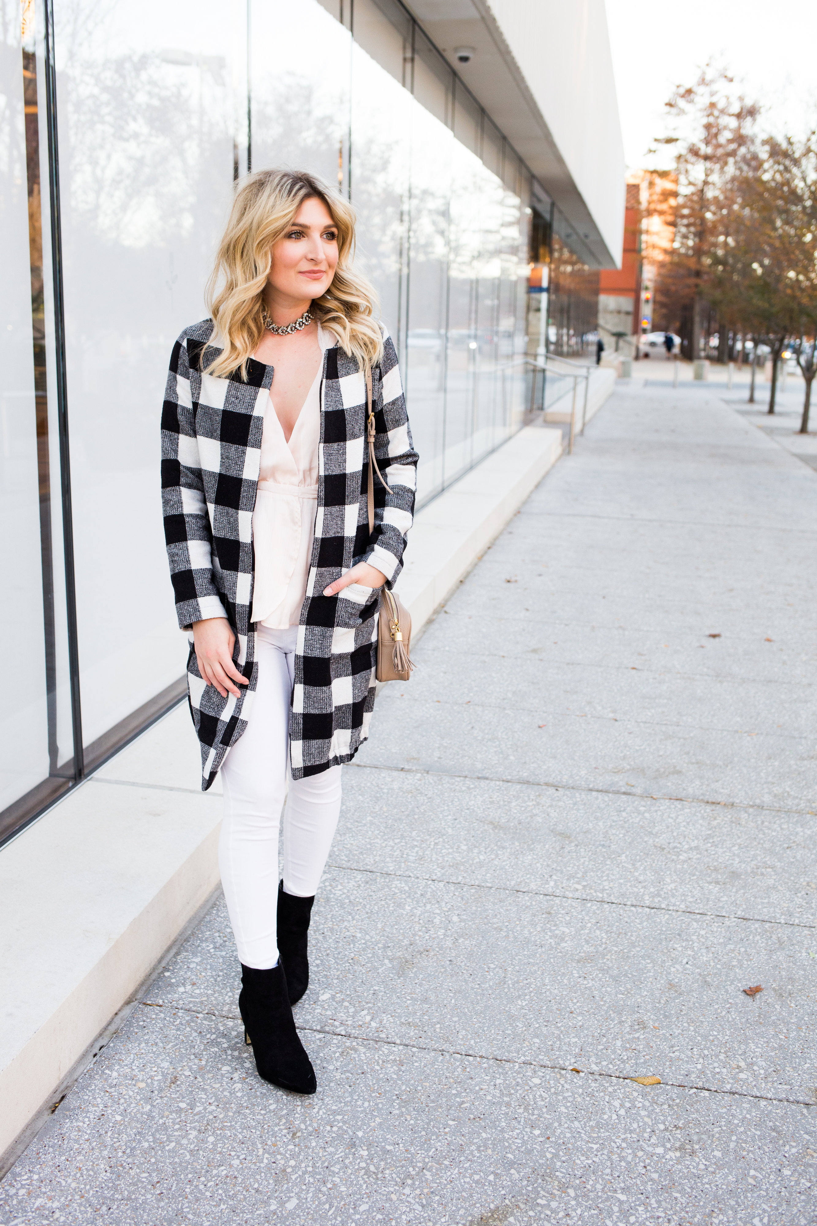 Checkered Winter Coat + Soft Winter Colors | AMS Blog