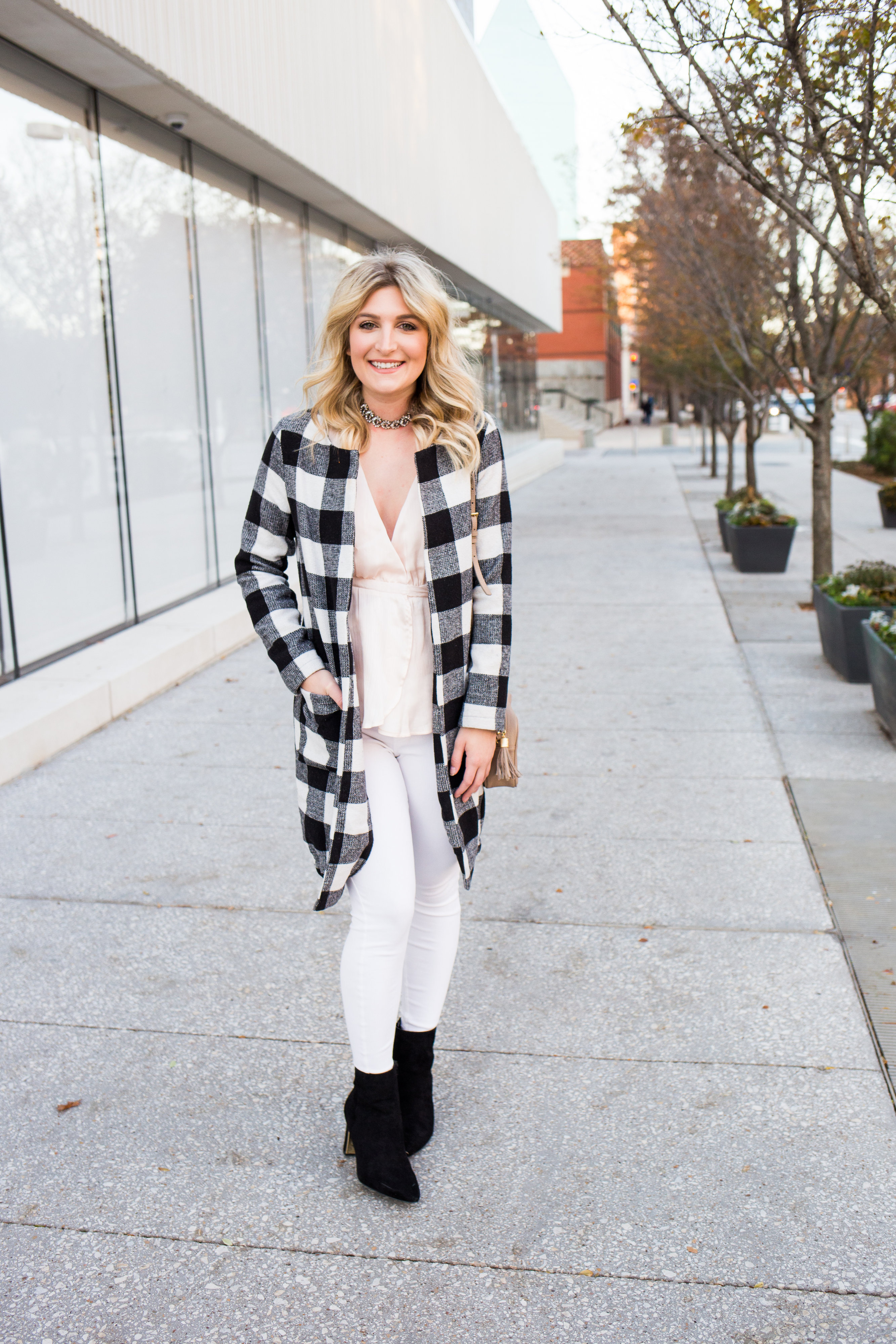 Checkered Winter Coat + Soft Winter Colors | AMS Blog