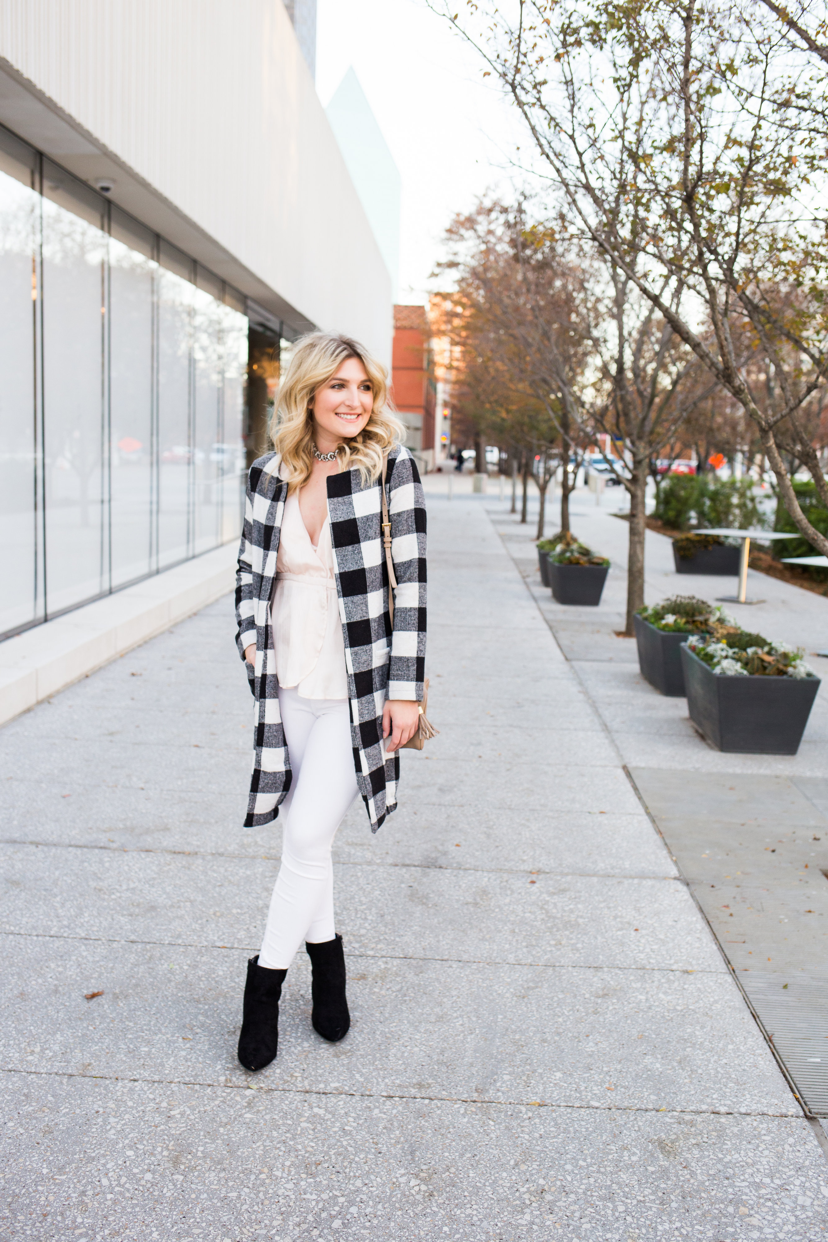 Checkered Winter Coat + Soft Winter Colors | AMS Blog