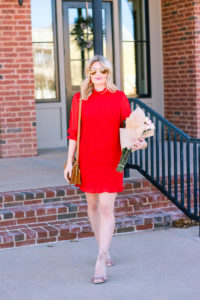 Red Pleated Dress for Valentine's by fashion and lifestyle blogger Audrey Madison Stowe