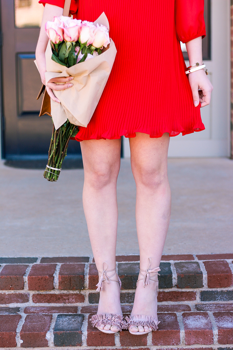 Red Pleated Dress for Valentine's by fashion and lifestyle blogger Audrey Madison Stowe