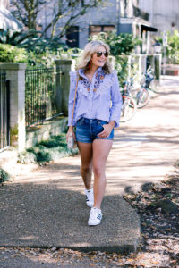 Embroidered Top For Bike Riding in Garden District by lifestyle and fashion blogger Audrey Madison Stowe