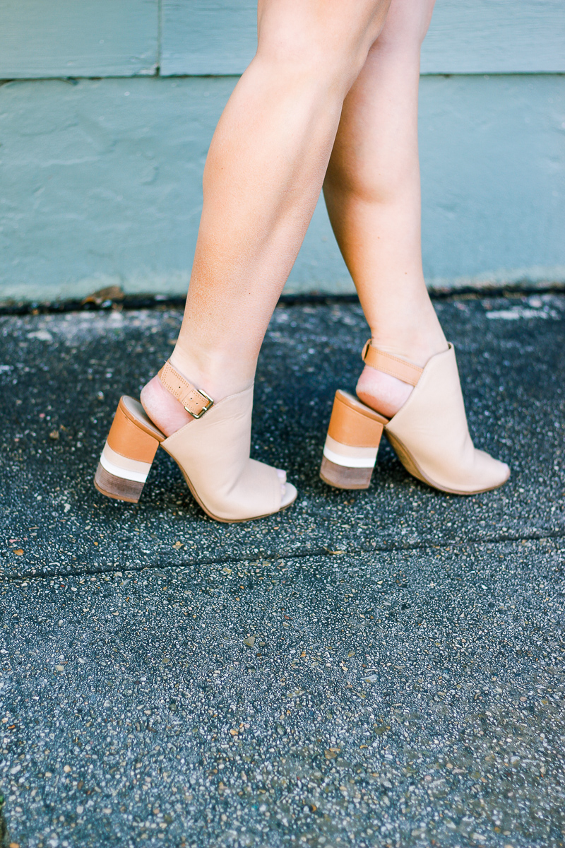 Blue Cold Shoulder Dress + Block Heels by life and fashion blogger Audrey Madison Stowe