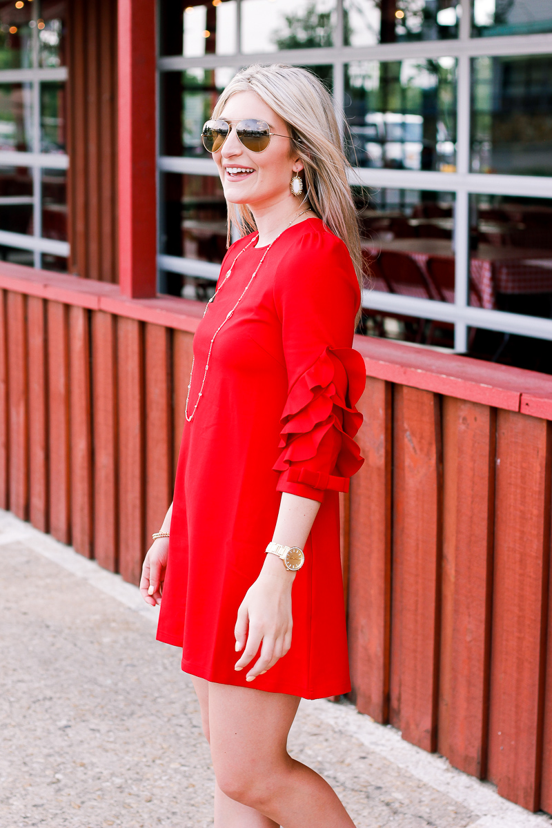 VIP Statement Sleeves Red Dress | https://www.vipme.com/solid-red-ruffle-half-sleeve-a-line-mini-dress_pV0004032101?utm_source=pinterest&utm_medium=SI&utm_campaign=Audrey_Stowe | Use code Audrey569 to get $5 off your order | Fashion and lifestyle blogger | @VIPme @pinner6892317