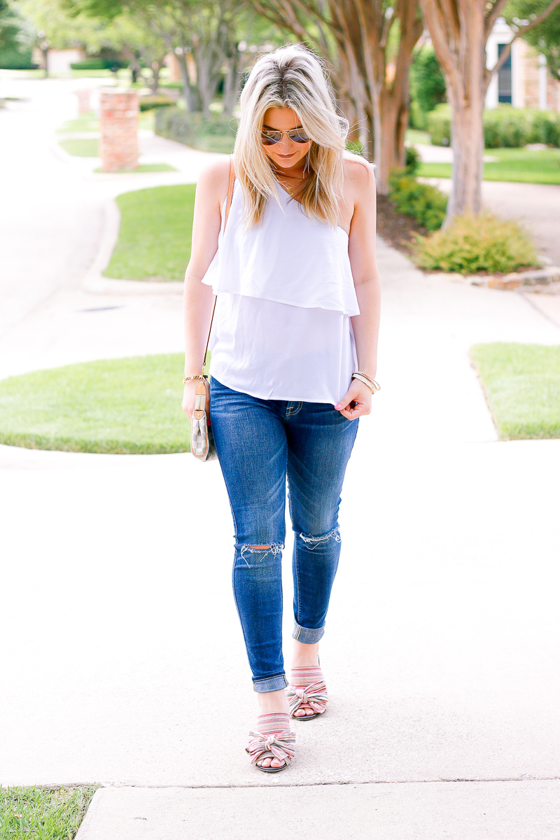 White One Shoulder Top + Bows on My Toes | Audrey Madison Stowe fashion and lifestyle blogger | Texas based | Easy Summer Look