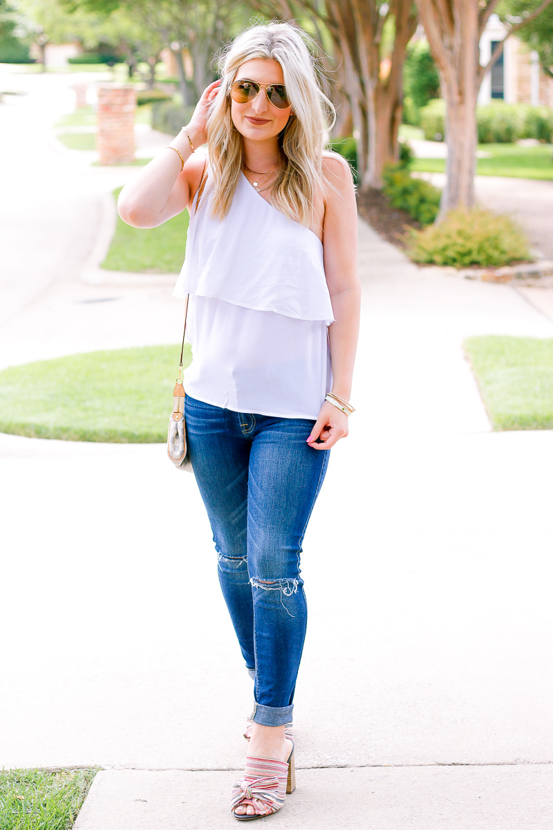 White One Shoulder Top + Bows on My Toes | Audrey Madison Stowe fashion and lifestyle blogger | Texas based | Easy Summer Look