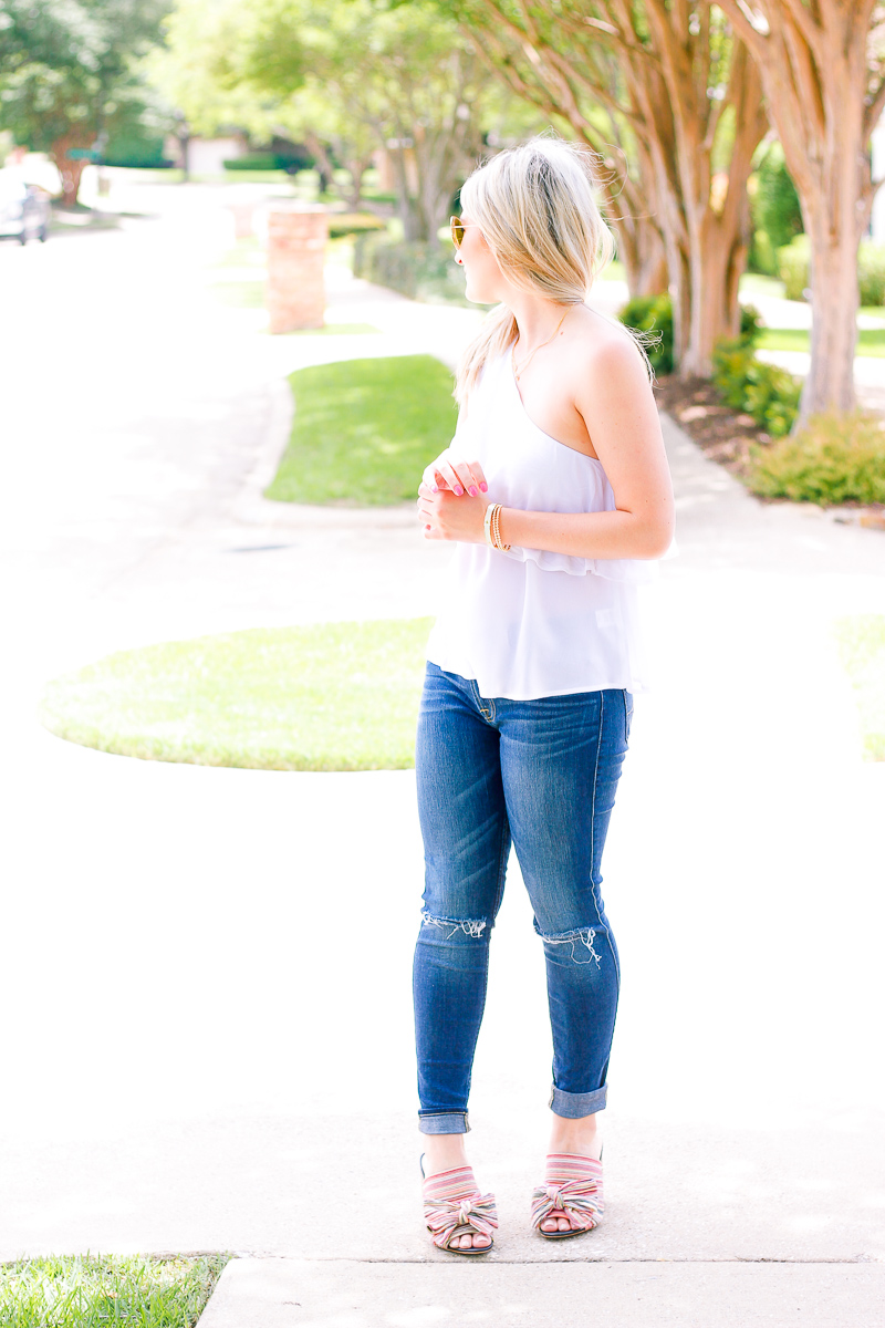 White One Shoulder Top + Bows on My Toes | Audrey Madison Stowe fashion and lifestyle blogger | Texas based | Easy Summer Look