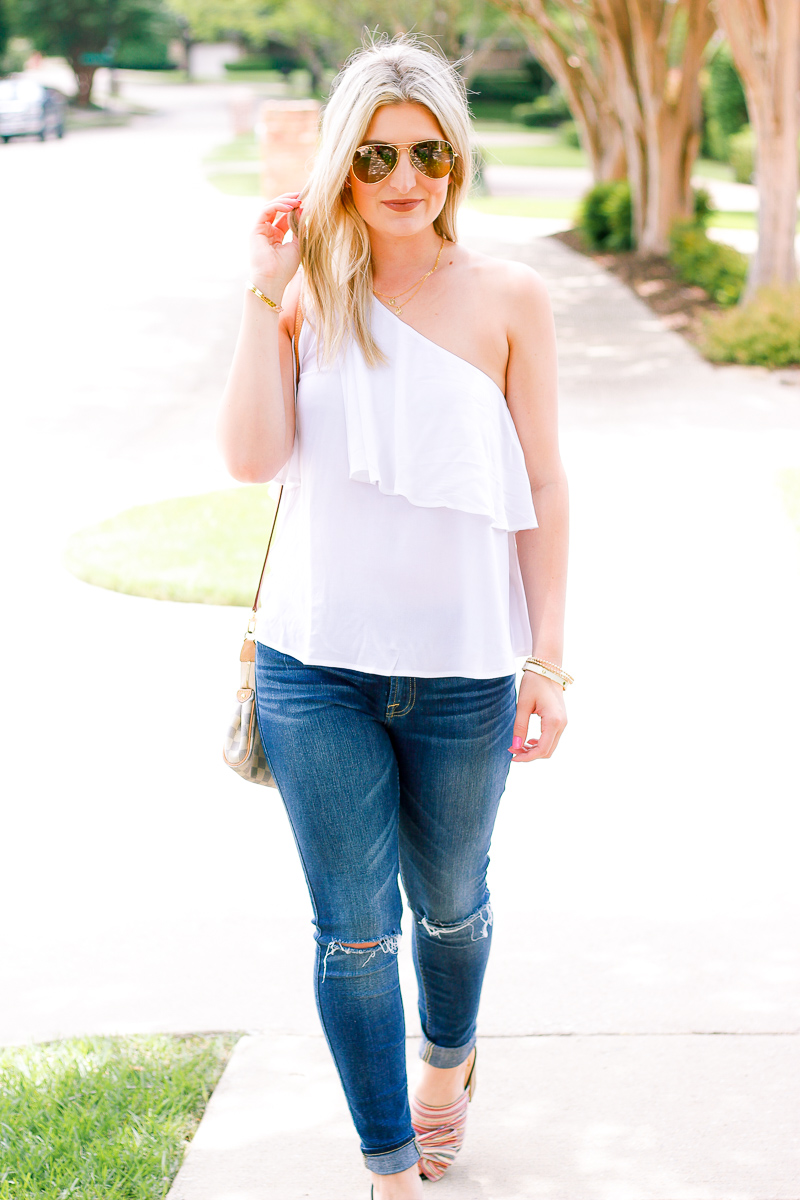 White One Shoulder Top + Bows on My Toes | Audrey Madison Stowe fashion and lifestyle blogger | Texas based | Easy Summer Look