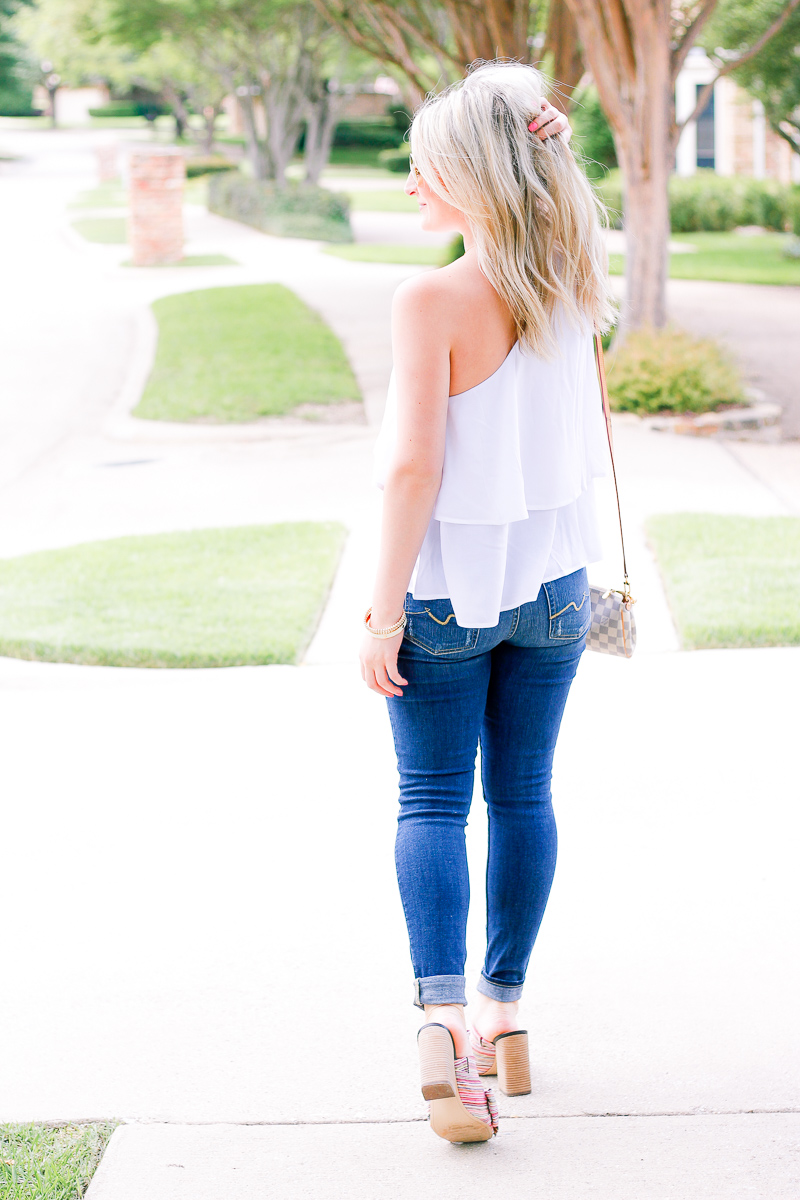 White One Shoulder Top + Bows on My Toes | Audrey Madison Stowe fashion and lifestyle blogger | Texas based | Easy Summer Look