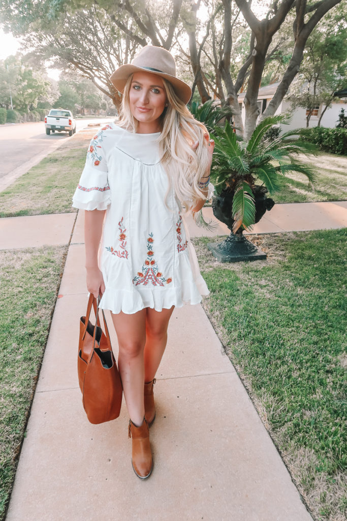 The Floral Embroidered Dress To Transition You To Fall featured by popular Texas fashion blogger Audrey Madison Stowe