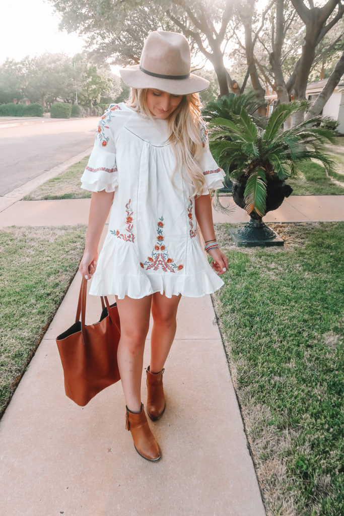 The Floral Embroidered Dress To Transition You To Fall featured by popular Texas fashion blogger Audrey Madison Stowe