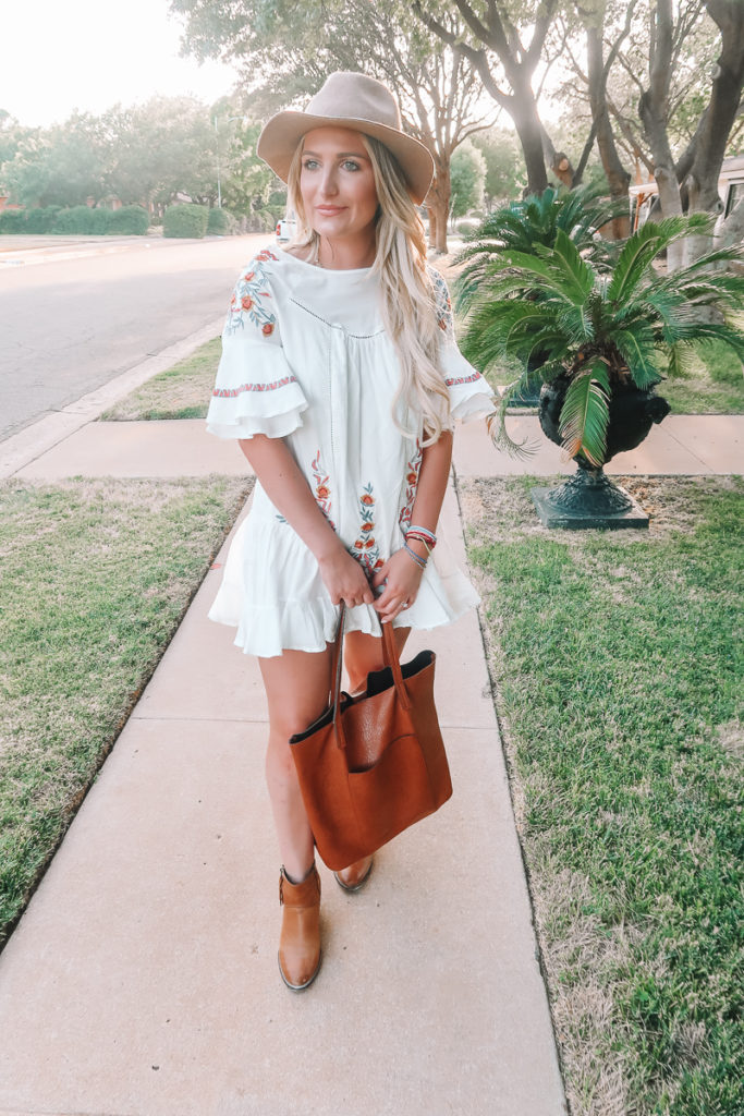 The Floral Embroidered Dress To Transition You To Fall featured by popular Texas fashion blogger Audrey Madison Stowe