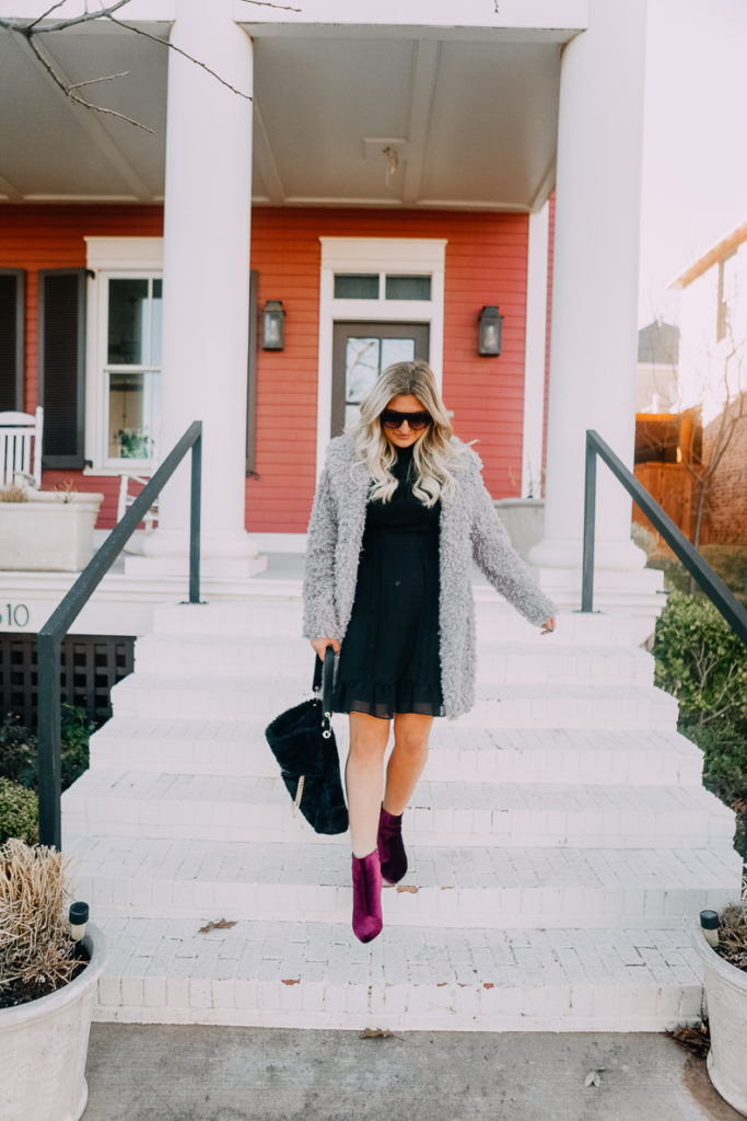 Black New Years Dress With Faux Fur | Lookbook | The Cutest New Years Eve Looks featured by top Texas fashion blogger Audrey Madison Stowe