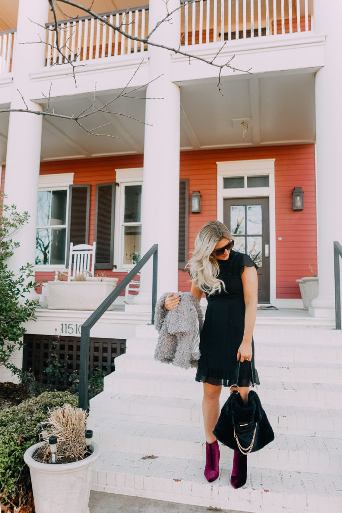 Black New Years Dress With Faux Fur | Lookbook | The Cutest New Years Eve Looks featured by top Texas fashion blogger Audrey Madison Stowe