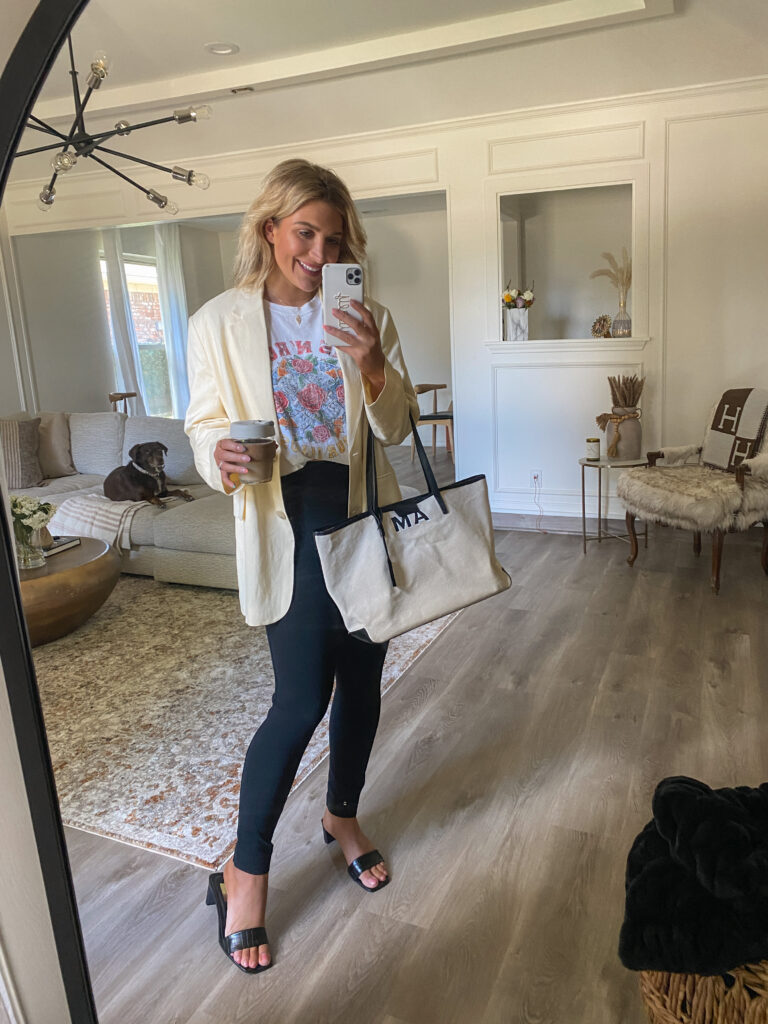 Summer to Fall workwear inspo for 2021 | Oversized blazers with band tees | Audrey Madison Stowe