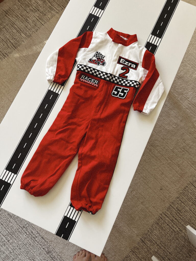 Custom race car outfit costume for toddlers